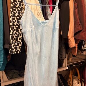Boohoo Pale Blue Sequin Slip Dress